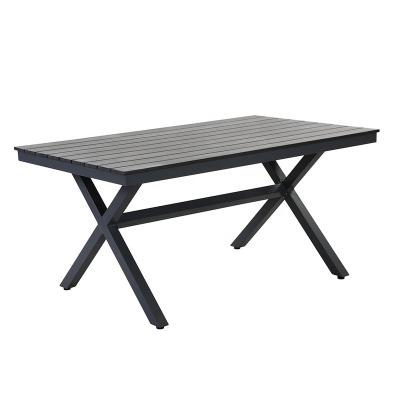 China X 1 Table+2 Legs Benches Outdoor Dining Table Set Chair Made In China Cafe Table Restaurant X Design Aluminum Stand Garden Table With Metal Legs for sale