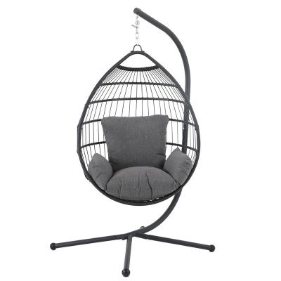 China Durable Steel Stand Leisure Furniture Folding Porch Patio Swings Wicker Hanging Chair With Cushion for sale