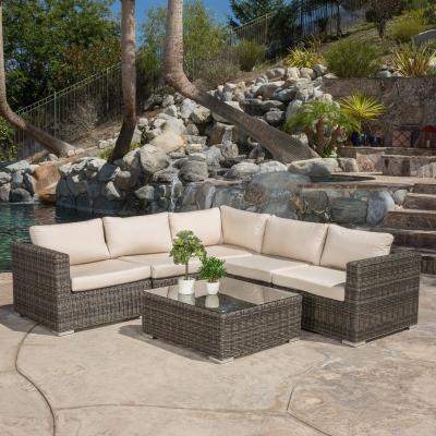 China Polyrattan Garden Classic All Weather Wicker Patio Sofa Set Corner Sofa Furniture Sofa Set Dining Sectional With Waterproof Cushions for sale