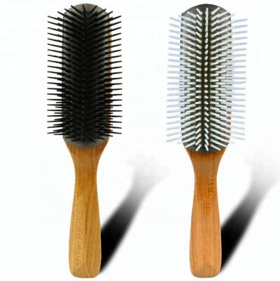 China Comfortable Healthy Premium Quality Private Label Wooden Handle Comb 9 Rows Oil Head Hair Brush for sale