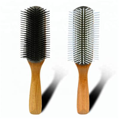 China Comfortable Professional Custom Logo Natural Wooden Paddle Scalp Massage Styling Denman Custom Hair Brush for sale