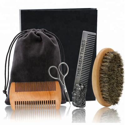 China Comfortable Custom Beard Comb Hair Bristle Beard Brush Stainless Steel Scissors Man Boar for sale