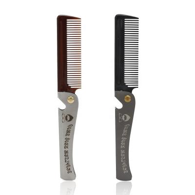 China Salon Stainless Steel Pocket Comb Men's Beard Training Tools Folding Beard Comb for sale