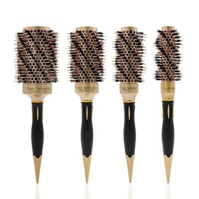 China Ceramic Boar Bristle Hair Extension GOLD Round Brush Ionic Round Hair Brush Set for sale