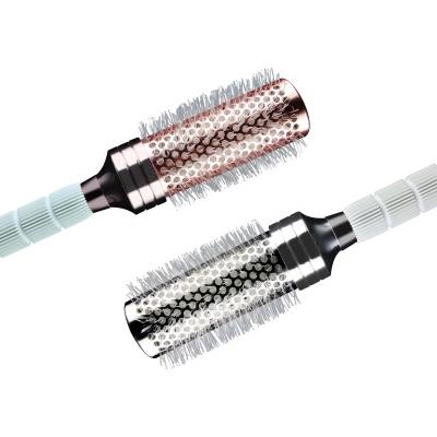 China New Round White Tooth Around Comb Hairstyle Styling Roller Comb High Quality Aluminum Tube Rubber Comb for sale