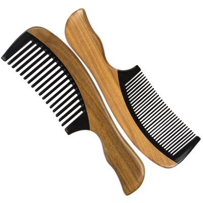 China Selling Sandalwood Comb Buffalo Handle Comfortable Healthy Hot African Green Horn Teeth Wooden Comb For Hair Grooming for sale