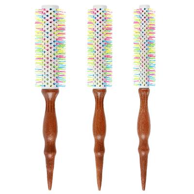 China Round Ceramic Boar Bristle Hair Brush Comb Cylinder Round Shape Hairstyling Curling Comb for sale