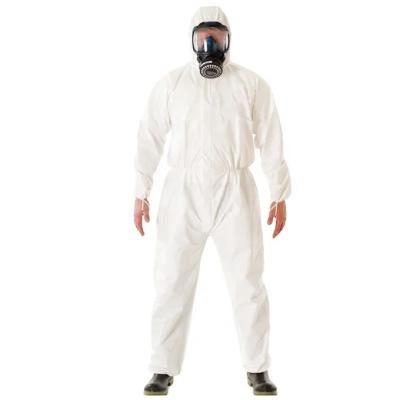 China Long Sleeve Disposable Coverall / Disposable Coverall Round Neck White Protective Overall Suit for sale