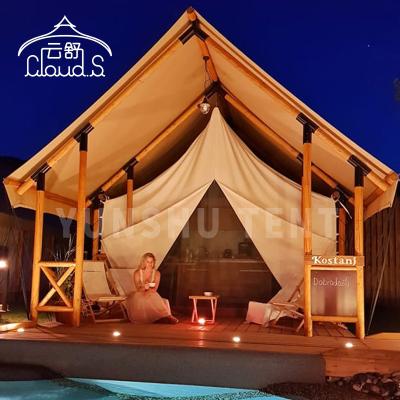 China Extended Type Hotel Luxury Wooden Structure Tent Glamping Waterproof Canvas Safari Tent for sale