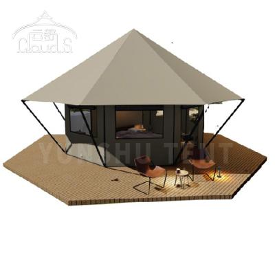 China Wooden Octagon Tent Light Glamping Tent For Hotel Resort Camping Safari Tent 1-5 Person for sale