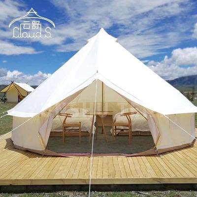 China Diagonal Tying Type Hot Sale 6-8 Person Canvas Oxford Cloth Bell Tent For Hotel Resort Tent for sale