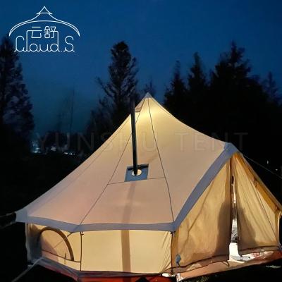 China Outdoor Camouflage/Field Game Family Cotton Canvas Bell Tent with Stove Hole 3m/4m/5m/6m/7m/8m for Luxury Camping Glamping Site for sale