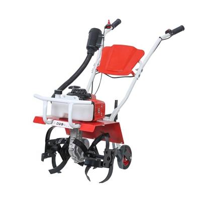 China Gas Powered Farms Manual Garden Tiller Agriculture Machinery 2 Stroke 63cc Petrol Mini Cultivator With Weeder Ditcher Attachment for sale