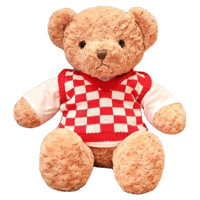 China Decoration Plaid Sweater Teddy Bear Stuffed Teddy Bear Comfort Plush Toy for sale