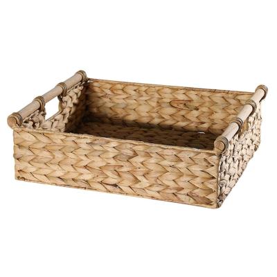 China New Viable Wholesale Creative Woven Rectangular Storage Basket With Nordic Handle Storage Basket for sale