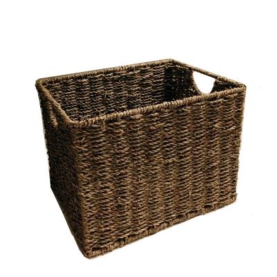 China Minimalist Custom Rectangular Woven Bathroom Storage Basket Woven Laundry Basket for sale