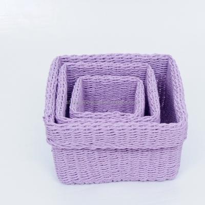 China Sustainable Woven Rope Storage Basket /square Shallow Paper Straw Paper Basket And Trays for sale