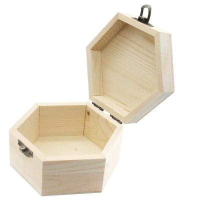 China Europe Simple Unfinished Hexagon DIY Wooden Jewelry Box Unpainted Storage Chest Treasure Case for sale