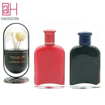 China Perfume HAODEXIN 3.4oz Round Shoulder 100ml Vial Perfume Bottle Red Black Glass Cologne Perfume Bottle Wholesale With Gold Sprayer Pump for sale