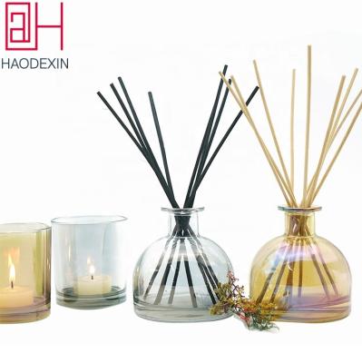 China HAODEXIN 200ml Homemade Empty Glass Perfume Diffuser Glass Clad Tubular Bottles With Cork Rubber Iridescent Shade Metallic Glass Finish for sale