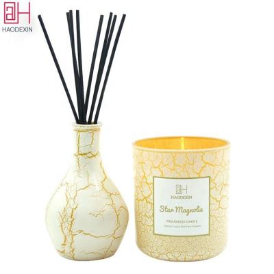 China Crackled Patterns 13oz Curved Modern Glass Candle Jars Bottom Decorated Crackled Opaque Painted Private Label Diffuser Bottles HAODEXIN for sale