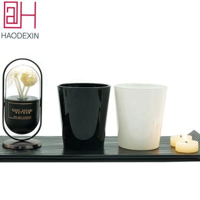 China HAODEXIN 9oz Daily Life Home Clear Electroplating Candle Jars Shiny Black Silver White Gold Candle Glass Jars Custom Different Colors Wholesale for sale