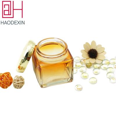 China High Quality Empty Luxury Skin Care Cream Packaging HAODEXIN Glass Container With Gold Lid Gradient Orange Square Glass Jar For Cosmetics Making Wholesale for sale