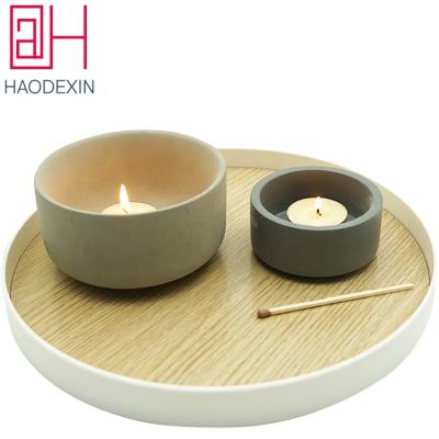 China Daily Life Home HAODEXIN Gray Cement Wax Candle Bowl 2.5oz 8oz Round Concrete Candle Containers Custom Design To Engrave Logo Wholesale For Decor for sale