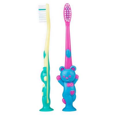 China Who respects the environment; Wholesale Biodegradable Cartoon Bear Kids Toothbrush With Suction Cup for sale