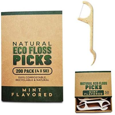 中国 100% Wheat Straw Biodegradable Dental Floss Pick, Eco-Friendly Flosser With Tooth Pick, Natural Dental Floss Pick 販売のため