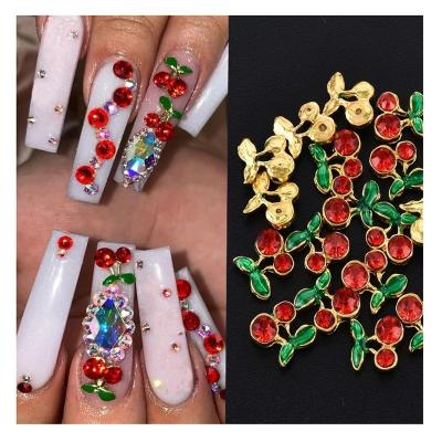 China 3D Luxury Whole Nail Art Decoration Metal Colorful Cherry Shape Fake Nail Glitter Stones Nail Charms 3D Kawaii Diamonds For Manicure for sale