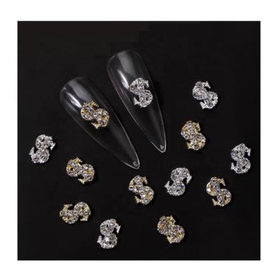 China Bqueen Paso Sico Luxury Gold Silver Dollar Sign Full Diamond Stone Alloy Nail Art Charms For Decoration for sale