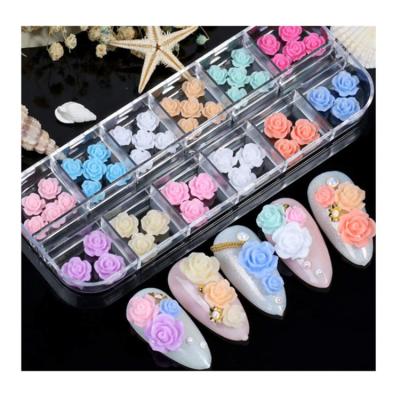 China Bqueen Luxury 60 PCs Flower Nail Art Decoration 3D Flower Flat Design Acrylic Nail Art Resin Charms Glitter Nail Decals for sale