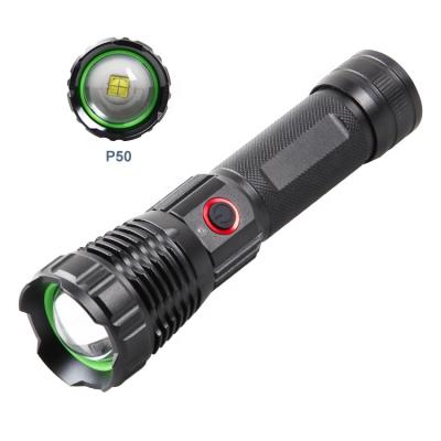 China Convenient Aluminum Alloy 1*26650/1*18650 5 Gears Usb P50 Black Life Waterproof Led Zoom Torch Telescopic Flashlight for sale