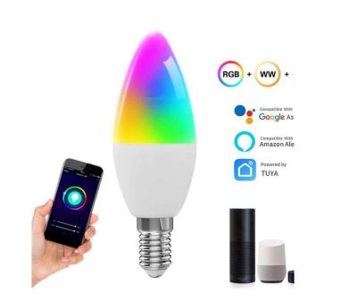 China LED Smart Candle in Light nights High Quality E14 Color Changing LED Bulb Compatible with Tuya Google Home Alexa Wifi Control for sale