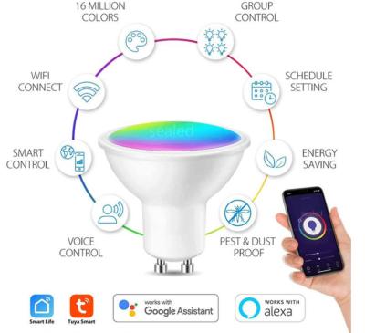 China Smart Light Bulb Voice Control WiFi Smart 3.5W 350LM RGB+2700-9000K GU10 Tuya Bulb WiFi Spotlight LED Bulb Alexa and Google Home for sale