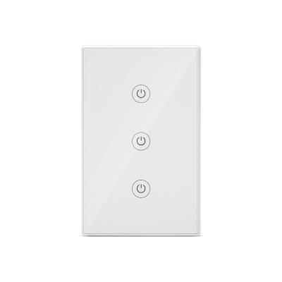 China tuya wifi smart 3Gang 10A US glass touch screen wall light switch panal. app remote and Alexa/google assistant voice control for sale