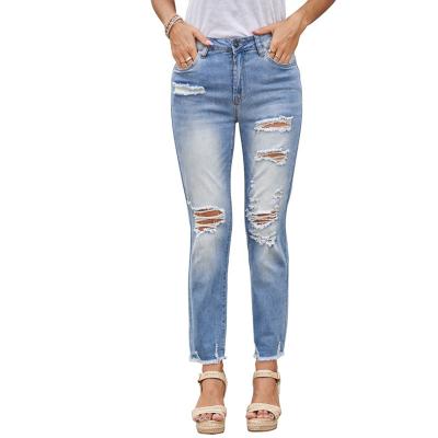 China Factory wholesalewomen breathable comfortable casual jeans ripped skinny jeans summer shredded women jeans for sale