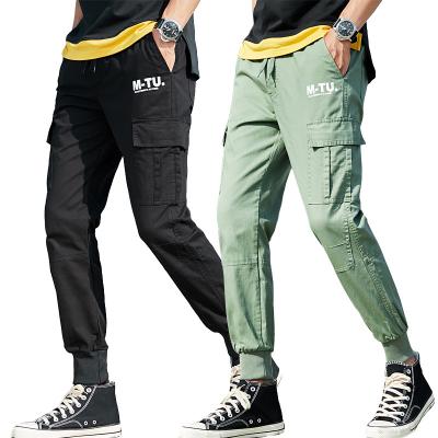 China Anti-Static Cropped Pants Men's Large Casual Sports Pants With Leg Tied Straight Tube Loose Knitted Coveralls Pants for sale