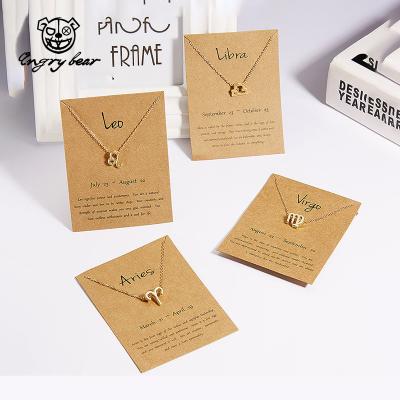 China 12 Zodiac Wish Card Charm Horoscope Necklace Astrology Necklace Women's Gold Plated Anniversary Gift Jewelry Romantic Pendant Necklace for sale