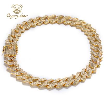 China FASHIONABLE Full Rhinestone Necklace Alloy 3 Row American Cuban Thick Chain Rhinestone Big Chain INS Hip Hop European And Gold Chain for sale