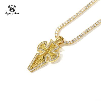 China Wholesale New European and American Hiphop Jewelry Diamond Cross Cool Sword Anchor Necklace Gold Plated Pendant for sale