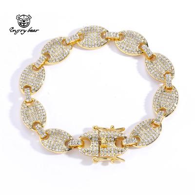 China European and American Hiphop Men's Bean Full Rhinestones Cuban Chain Hog ​​Nose Bracelet Fashion Trend Wild Jewelry for sale