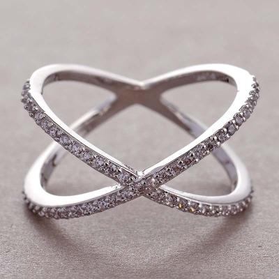 China FASHIONABLE Luxury Cross X Shape Women Engagement Ring Fully Paved CZ Stone Silver Color Jewelry Simple Elegant Female Ring Hot Sale for sale