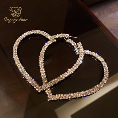 China Best Selling TRENDY S925 Sterling Silver Needle Heart Statement Earrings 18K Gold Plated Big Rhinestone Crystal Love Heart Earrings for sale