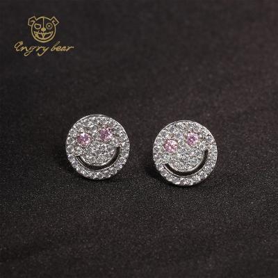 China FASHIONABLE Smiley Face Earrings Men And Cartoon Women's 925 Diamond Earrings Fast Shipping Silver Needle for sale