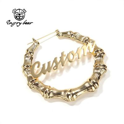 China FASHIONABLE Round Circle Alphabet Word Statement Earrings Metal Letter Bamboo Hoop Earrings Custom Made for sale