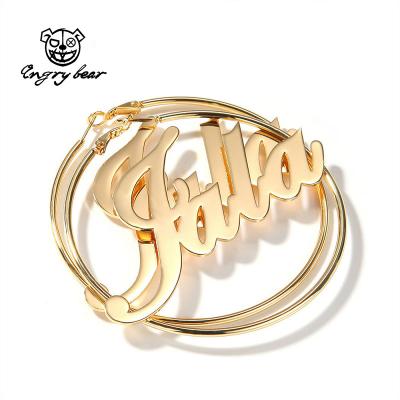 China Trendy Trendy Letter Earrings Gold Ladies Shape Big Thick Hoop Earrings With Letter Queen for sale