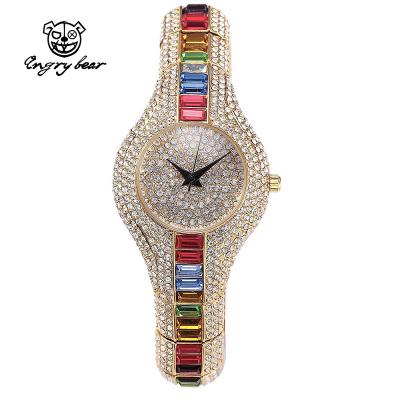 China Wholesale Water Resistant Supplier Luxury White Gold Round Gemstone Ladies Diamond Quartz Watch for sale