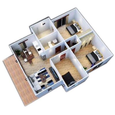 China Modern New design 3 bedrooms 2 bathrooms foam cement board house prefab project for sale